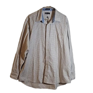 Chaps Classic Fit Oxford Shirt Grid Plaid Size 17-17.5  Blue Tan Big Tall 2X